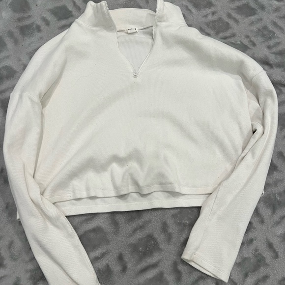 Garage white cropped ribbed long sleeve shirt - Picture 1 of 3